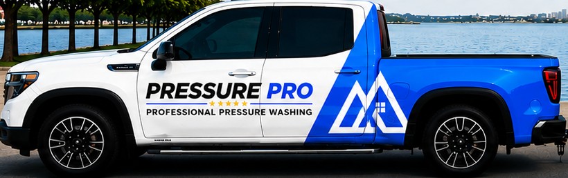 Pressure Pro branded truck and pressure washing trailer rig